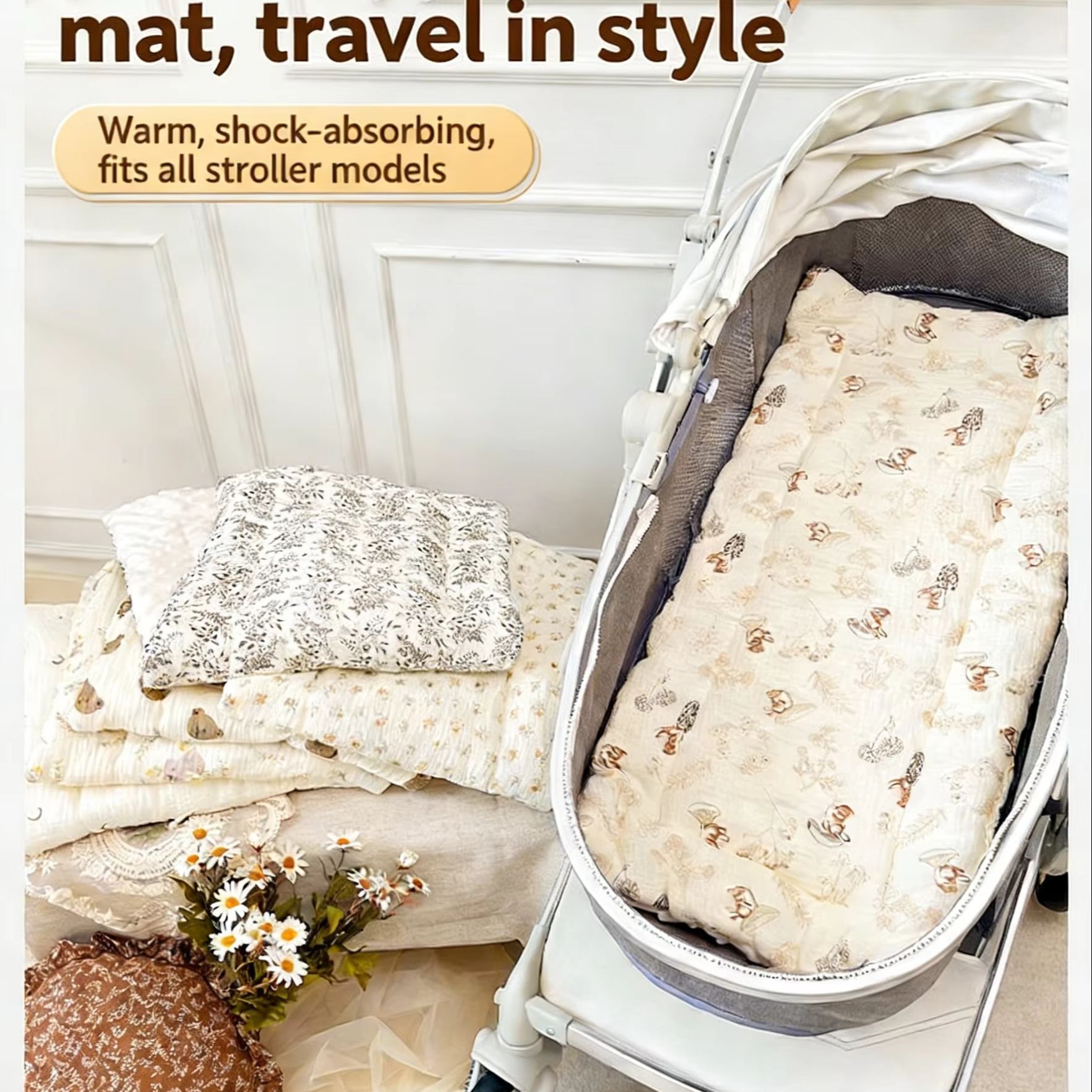 Baby Nursery Trolley - Baby Stroller Pad Upgraded Universal Stroller