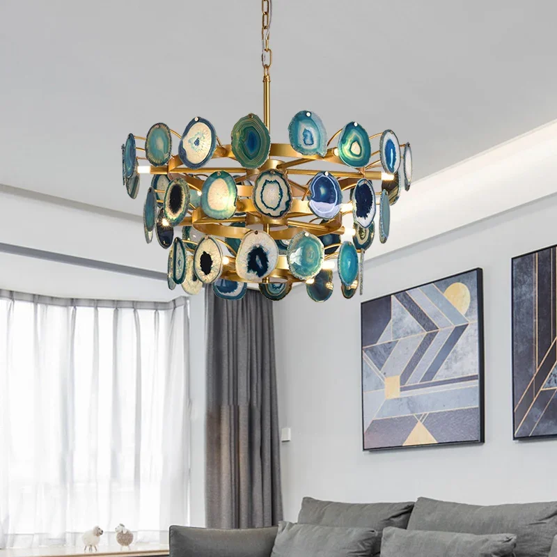 Baby Nursery Chandelier - Natural Agate Chandeliers Colorful Green Blue