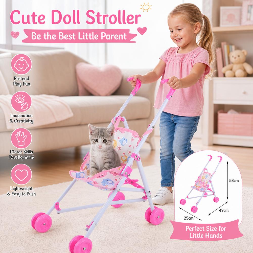 Baby Nursery Trolley - Doll Stroller Pink Baby Pram Trolley