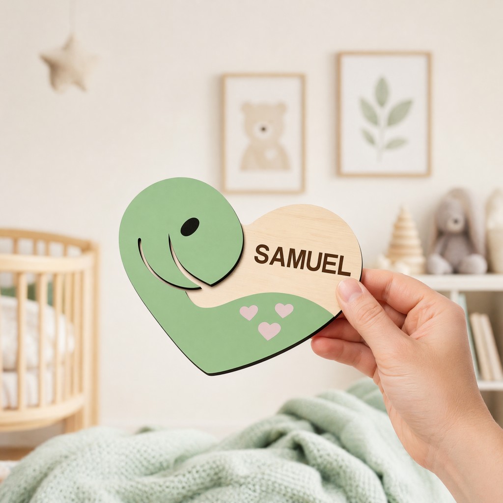 Baby Nursery Ocean Theme - Custom Heart‑Shaped Whale Baby Name Wooden